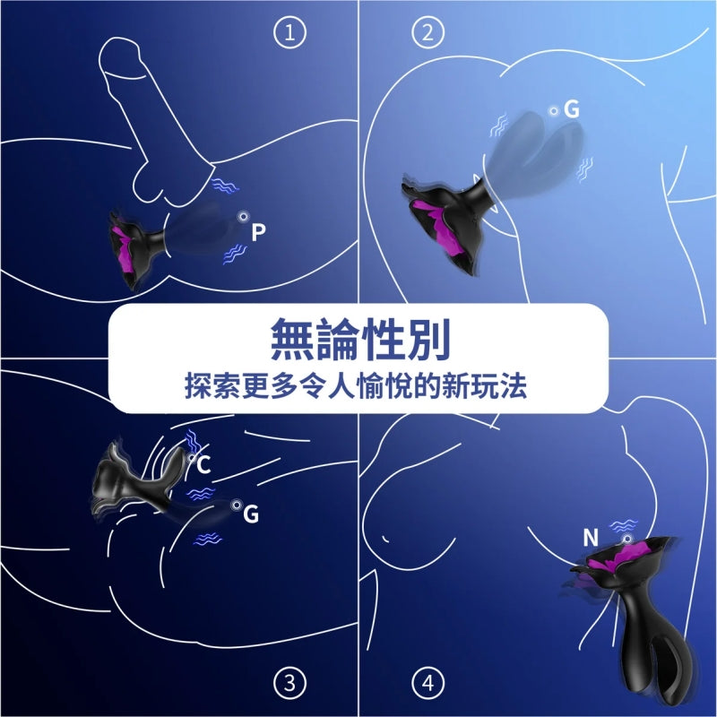 玫瑰後庭按摩棒 雙馬達震動 男女通用 彩虹玩具07
