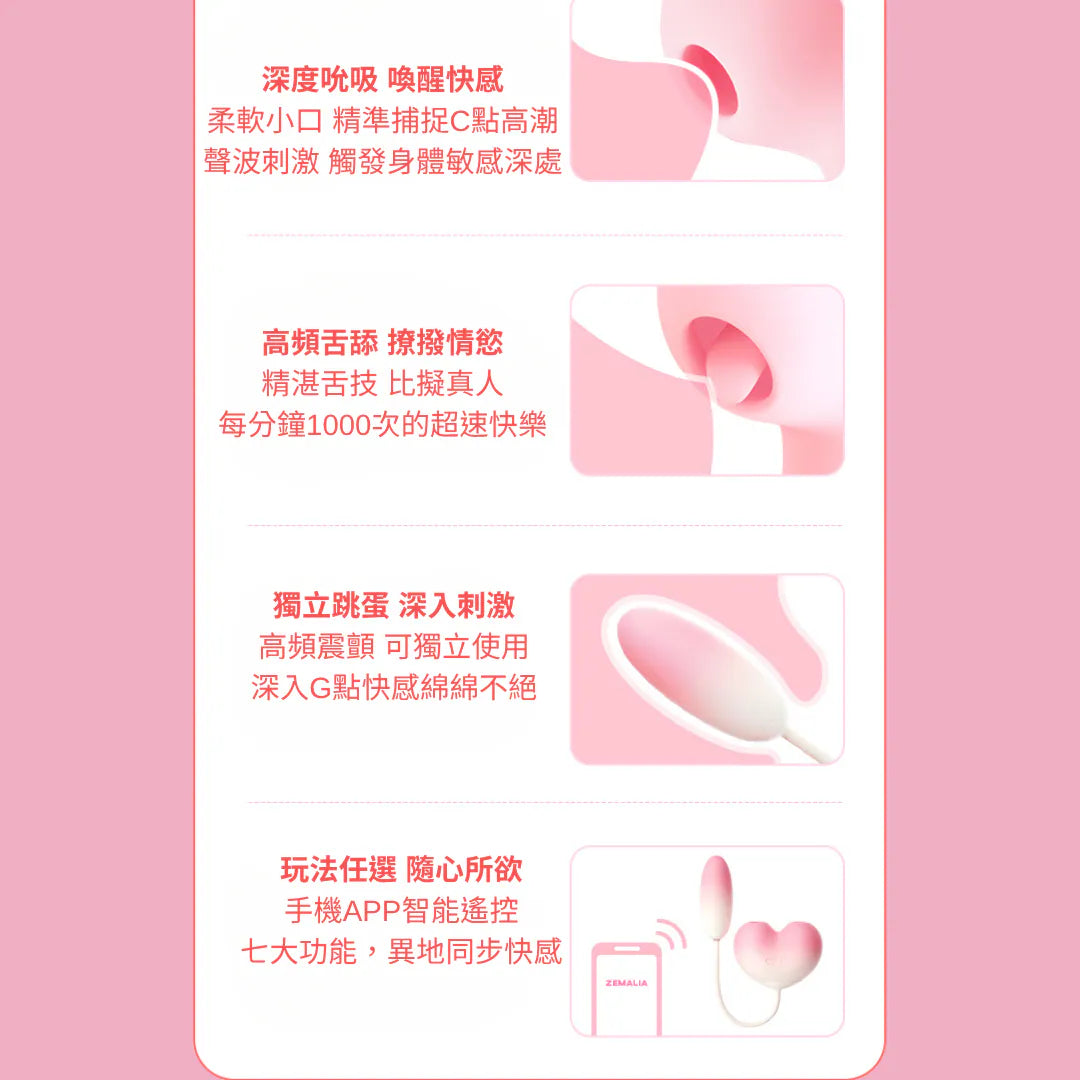 ZEMALIA 桃欣 舌頭吮吸 震動按摩刺激 跳蛋 一機三用 女性情趣用品